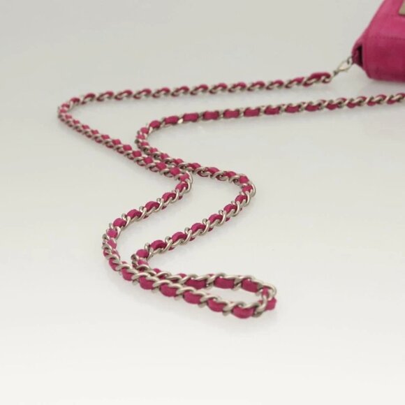 CHANEL Choco Bar Chain Shoulder Bag Suede Pink CC Auth 135452 - Picture 9 of 16